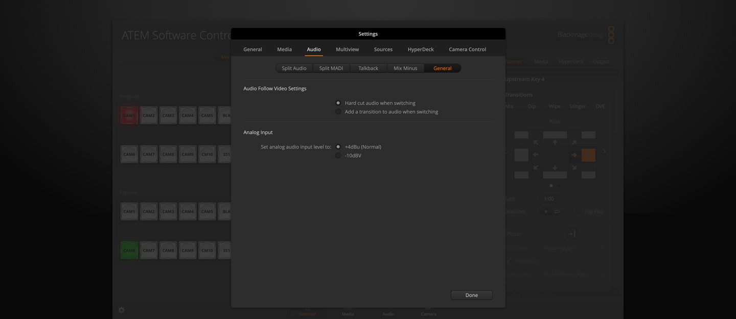 Switcher Settings - Audio
